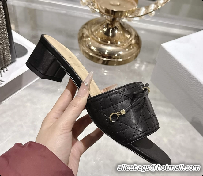 Original Cheap Dior Cannage Heeled Slide Sandals Shoes Black Quilted Cannage Lambskin 50MM 6062409