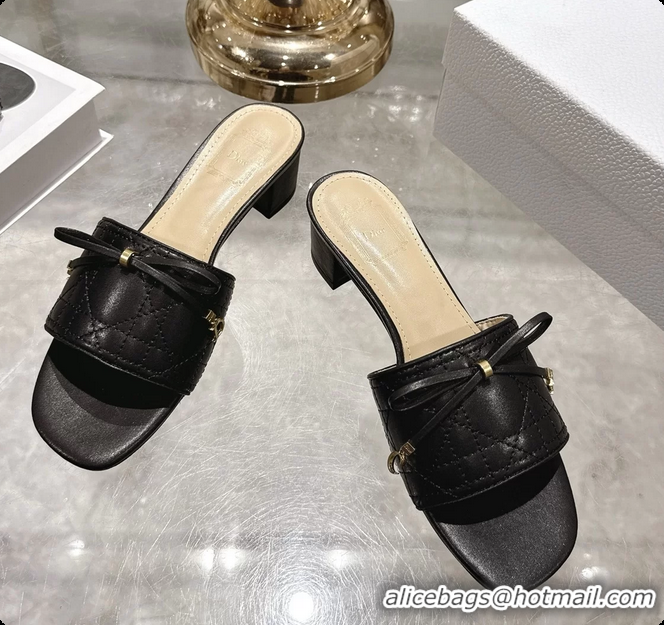 Original Cheap Dior Cannage Heeled Slide Sandals Shoes Black Quilted Cannage Lambskin 50MM 6062409