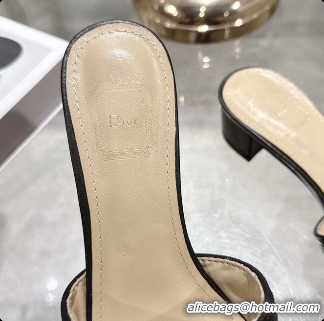 Original Cheap Dior Cannage Heeled Slide Sandals Shoes Black Quilted Cannage Lambskin 50MM 6062409