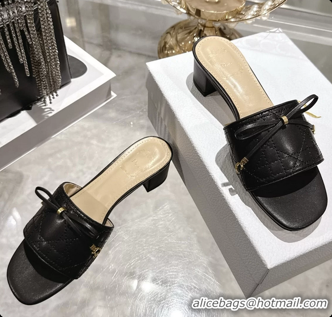 Original Cheap Dior Cannage Heeled Slide Sandals Shoes Black Quilted Cannage Lambskin 50MM 6062409
