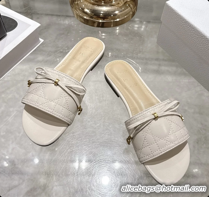 Good Quality Dior Cannage Flat Slide Sandals Shoes White Quilted Cannage Lambskin 6062409