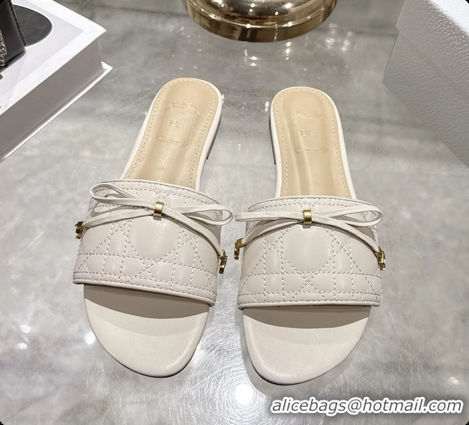 Good Quality Dior Cannage Flat Slide Sandals Shoes White Quilted Cannage Lambskin 6062409