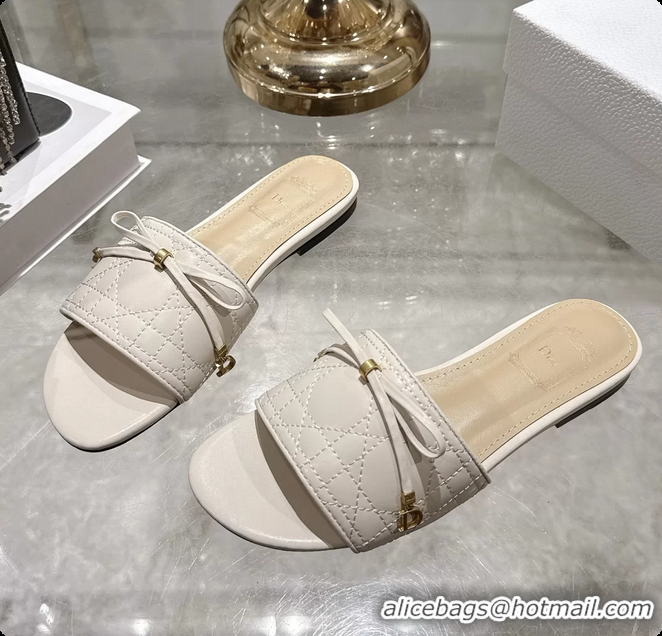 Good Quality Dior Cannage Flat Slide Sandals Shoes White Quilted Cannage Lambskin 6062409