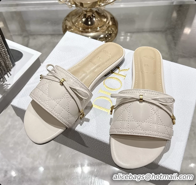 Good Quality Dior Cannage Flat Slide Sandals Shoes White Quilted Cannage Lambskin 6062409