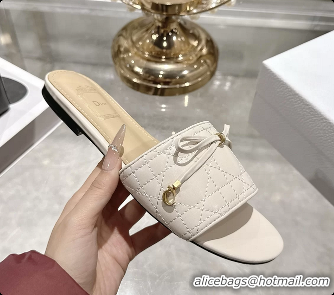 Good Quality Dior Cannage Flat Slide Sandals Shoes White Quilted Cannage Lambskin 6062409