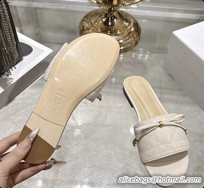 Good Quality Dior Cannage Flat Slide Sandals Shoes White Quilted Cannage Lambskin 6062409