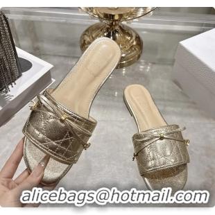 Charming Dior Cannage Flat Slide Sandals Shoes Gold Quilted Cannage Lambskin 6062409