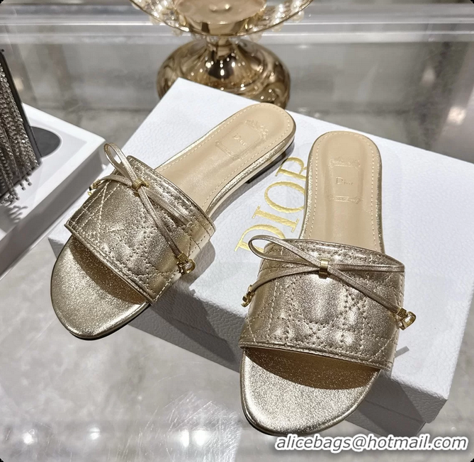 Charming Dior Cannage Flat Slide Sandals Shoes Gold Quilted Cannage Lambskin 6062409