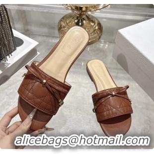 Best Price Dior Cannage Flat Slide Sandals Shoes Brown Quilted Cannage Lambskin 6062409