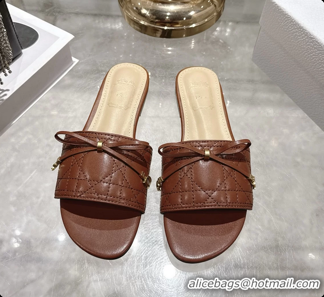 Best Price Dior Cannage Flat Slide Sandals Shoes Brown Quilted Cannage Lambskin 6062409