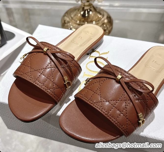 Best Price Dior Cannage Flat Slide Sandals Shoes Brown Quilted Cannage Lambskin 6062409