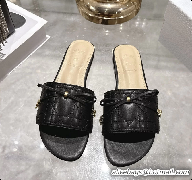 Luxury Dior Cannage Flat Slide Sandals Shoes Black Quilted Cannage Lambskin 6062409