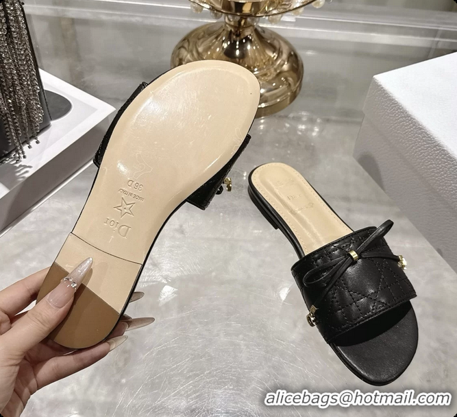 Luxury Dior Cannage Flat Slide Sandals Shoes Black Quilted Cannage Lambskin 6062409