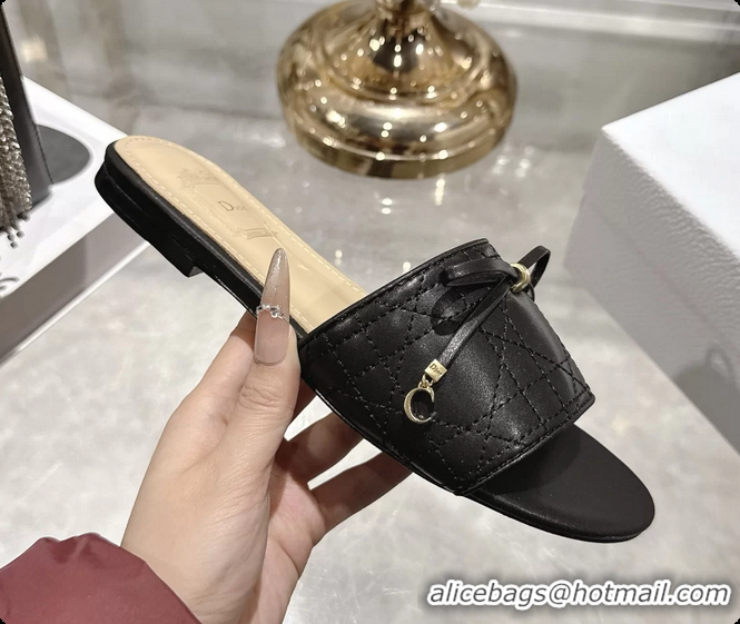 Luxury Dior Cannage Flat Slide Sandals Shoes Black Quilted Cannage Lambskin 6062409