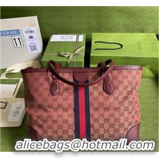 Top Quality Gucci Ophidia Medium Tote With Web In GG Canvas 631685 Burgundy