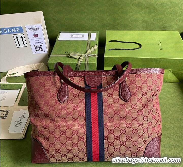 Top Quality Gucci Ophidia Medium Tote With Web In GG Canvas 631685 Burgundy