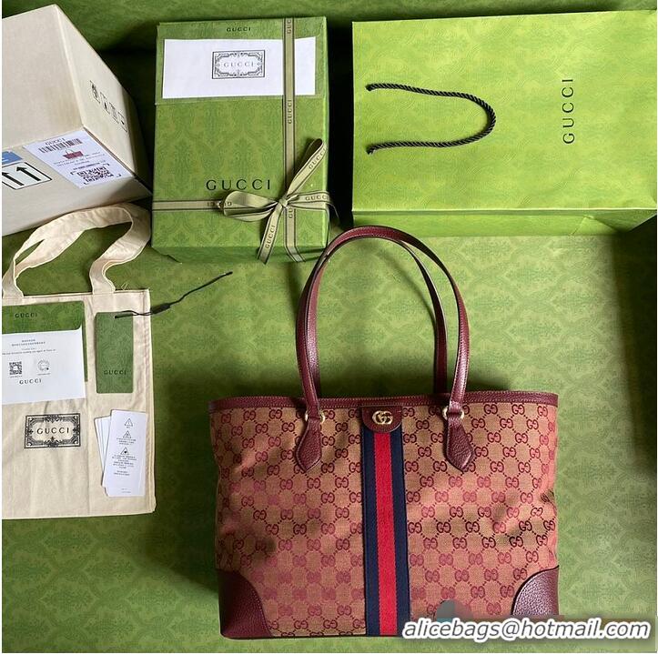 Top Quality Gucci Ophidia Medium Tote With Web In GG Canvas 631685 Burgundy