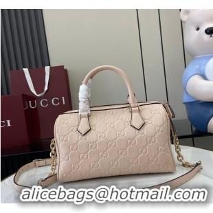 Famous Brand Gucci GG Leather Emblem Small Top Handle Bag 815255 Beige 2026