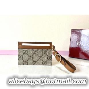 Good Quality Gucci GG Emblem Card Case With Strap 782850 Brown 2026