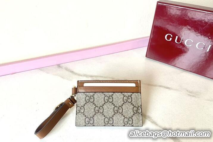Good Quality Gucci GG Emblem Card Case With Strap 782850 Brown 2026