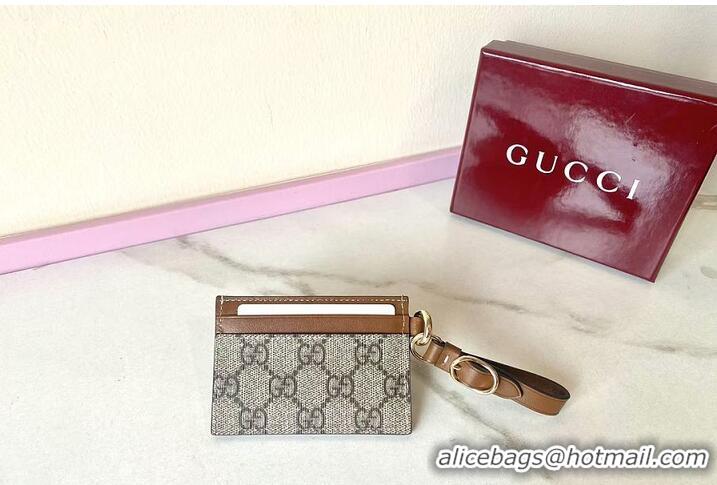 Good Quality Gucci GG Emblem Card Case With Strap 782850 Brown 2026