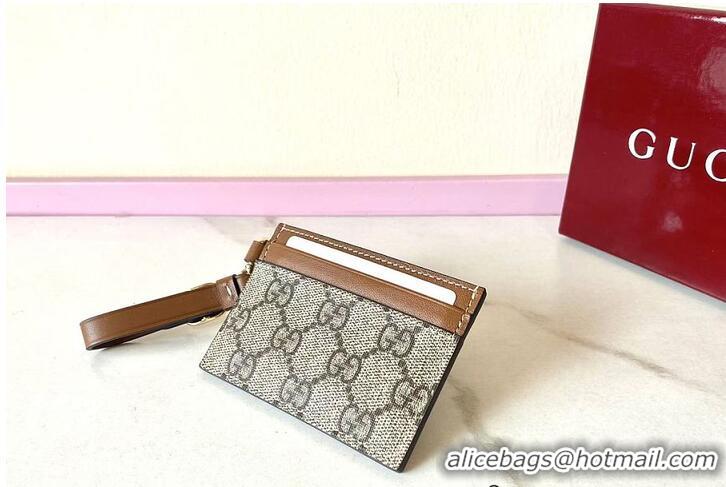 Good Quality Gucci GG Emblem Card Case With Strap 782850 Brown 2026