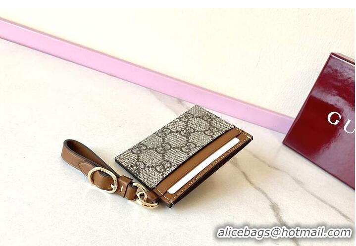Good Quality Gucci GG Emblem Card Case With Strap 782850 Brown 2026