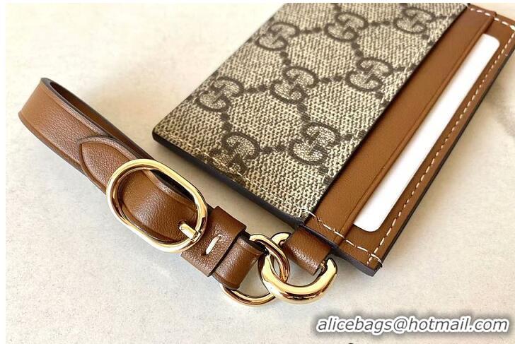 Good Quality Gucci GG Emblem Card Case With Strap 782850 Brown 2026