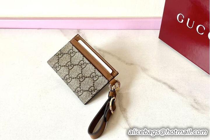 Good Quality Gucci GG Emblem Card Case With Strap 782850 Brown 2026