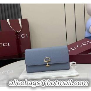 Best Quality Gucci Softbit Leather Continental Wallet With Half Horsebit 828147 Light Blue 2026