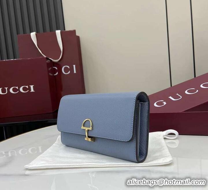 Best Quality Gucci Softbit Leather Continental Wallet With Half Horsebit 828147 Light Blue 2026