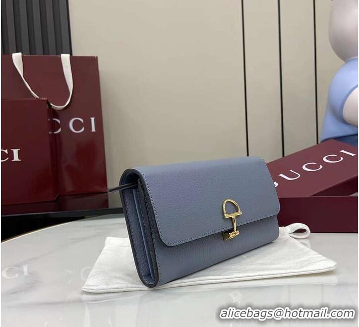 Best Quality Gucci Softbit Leather Continental Wallet With Half Horsebit 828147 Light Blue 2026