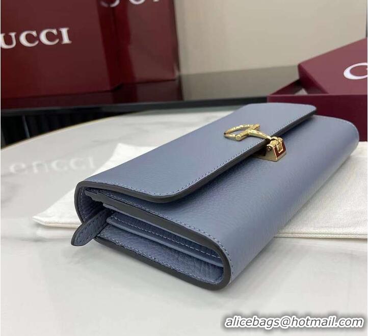 Best Quality Gucci Softbit Leather Continental Wallet With Half Horsebit 828147 Light Blue 2026