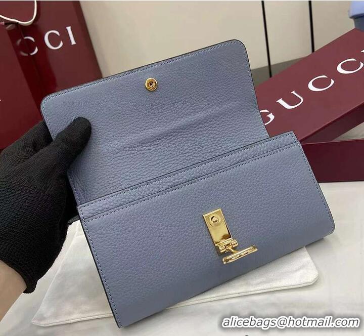 Best Quality Gucci Softbit Leather Continental Wallet With Half Horsebit 828147 Light Blue 2026
