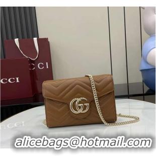 Super Quality Gucci GG Marmont Diagonal Matelasse Chain Wallet 828145 Brown 2026