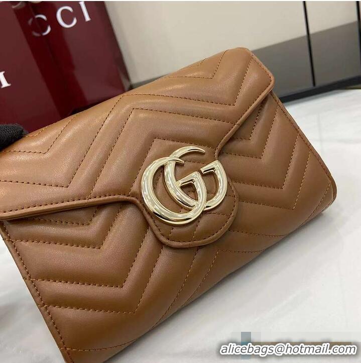 Super Quality Gucci GG Marmont Diagonal Matelasse Chain Wallet 828145 Brown 2026