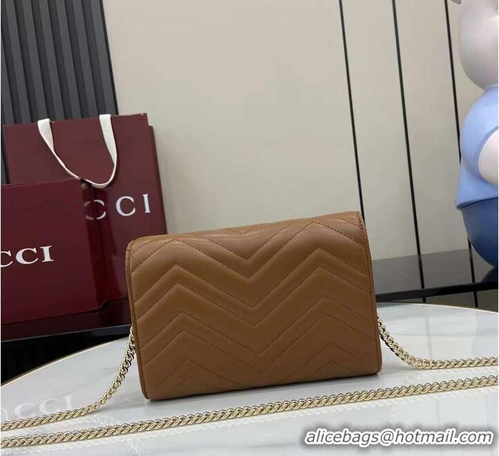 Super Quality Gucci GG Marmont Diagonal Matelasse Chain Wallet 828145 Brown 2026