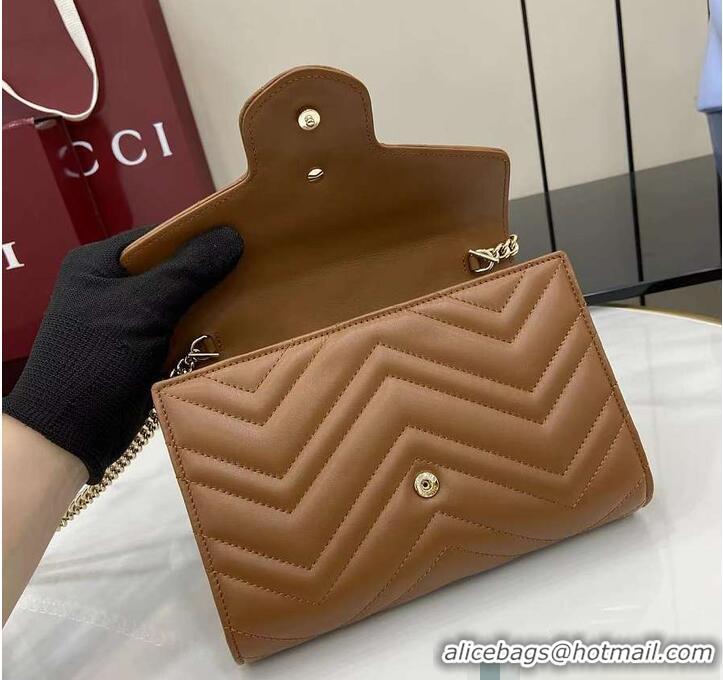 Super Quality Gucci GG Marmont Diagonal Matelasse Chain Wallet 828145 Brown 2026