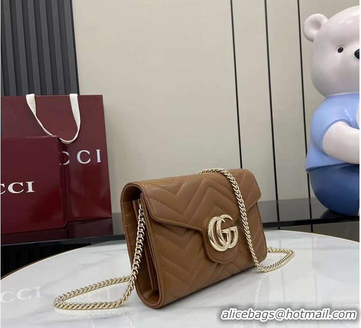 Super Quality Gucci GG Marmont Diagonal Matelasse Chain Wallet 828145 Brown 2026