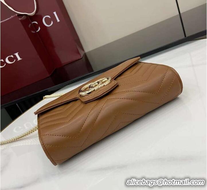 Super Quality Gucci GG Marmont Diagonal Matelasse Chain Wallet 828145 Brown 2026