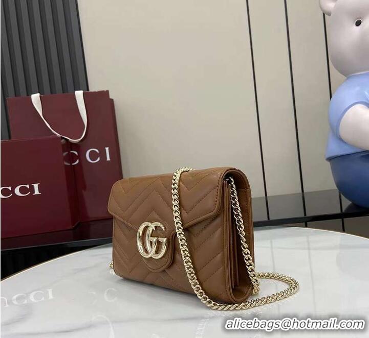 Super Quality Gucci GG Marmont Diagonal Matelasse Chain Wallet 828145 Brown 2026