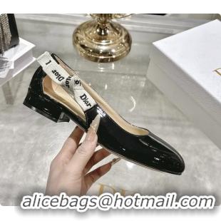 Shop Duplicate Dior Jadior Black Patent Calfskin Leather Ballet Flats Shoes 30MM 6062504