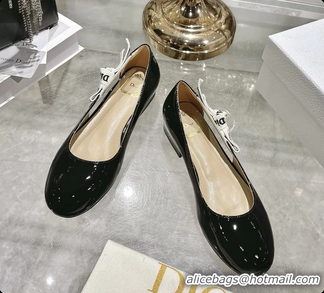 Shop Duplicate Dior Jadior Black Patent Calfskin Leather Ballet Flats Shoes 30MM 6062504