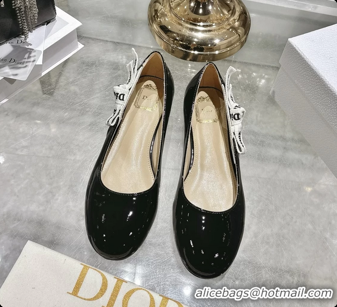 Shop Duplicate Dior Jadior Black Patent Calfskin Leather Ballet Flats Shoes 30MM 6062504