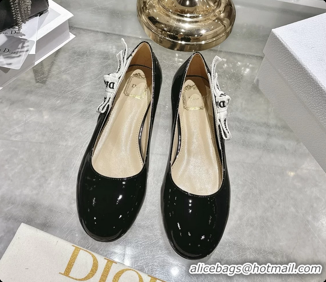 Shop Duplicate Dior Jadior Black Patent Calfskin Leather Ballet Flats Shoes 30MM 6062504