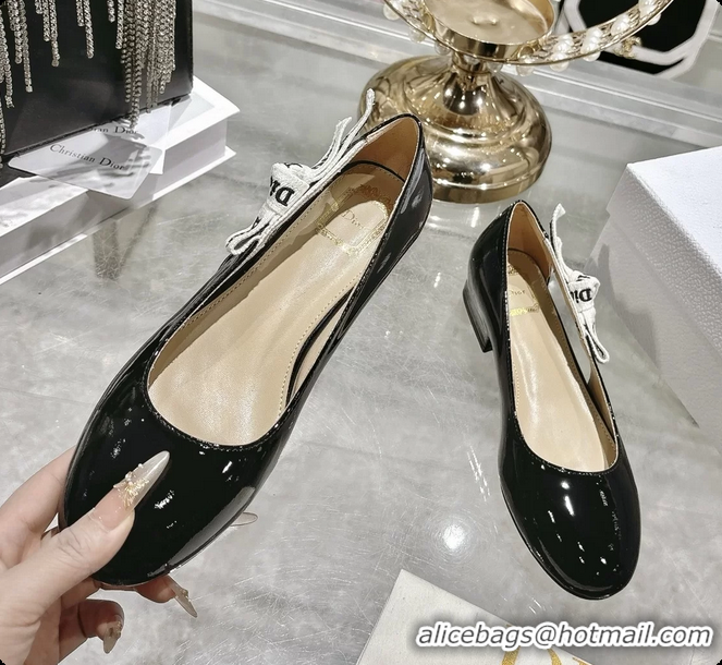 Shop Duplicate Dior Jadior Black Patent Calfskin Leather Ballet Flats Shoes 30MM 6062504