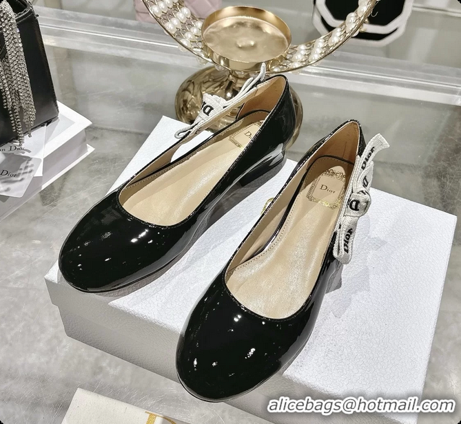 Shop Duplicate Dior Jadior Black Patent Calfskin Leather Ballet Flats Shoes 30MM 6062504