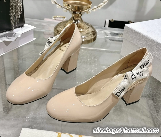 Top Design Dior Jadior Beige Patent Calfskin Leather Pumps Shoes 85MM 6062505
