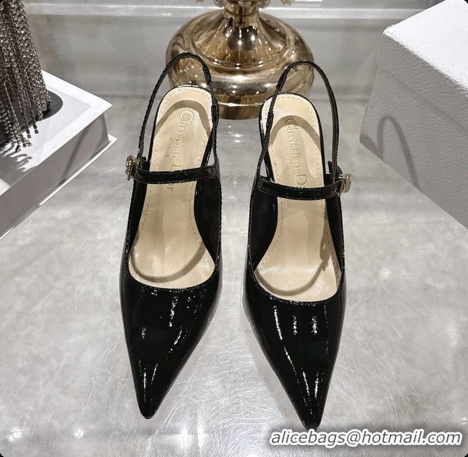 Grade Dior Icon Slingback Pumps Shoes Black Supple Calfskin Leather 6062507
