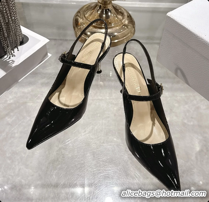 Grade Dior Icon Slingback Pumps Shoes Black Supple Calfskin Leather 6062507